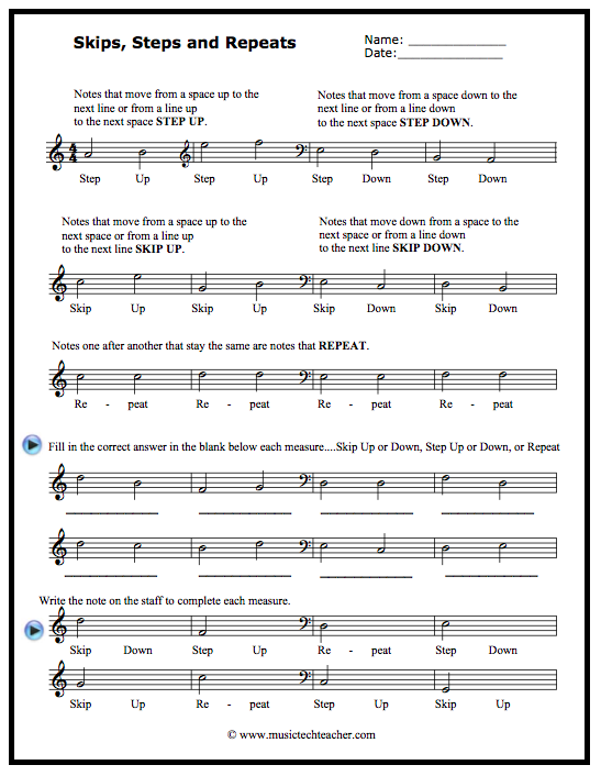 Free Printable Worksheet About Steps Skips Repeats Music